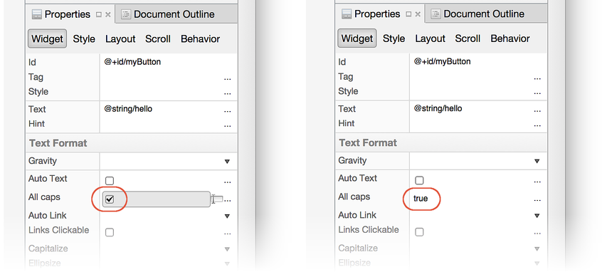 Example of setting boolean properties