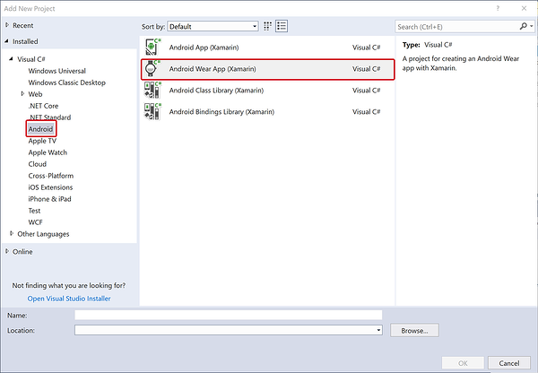 Crear una nueva aplicación Android Wear en el cuadro de diálogo Nuevo proyecto