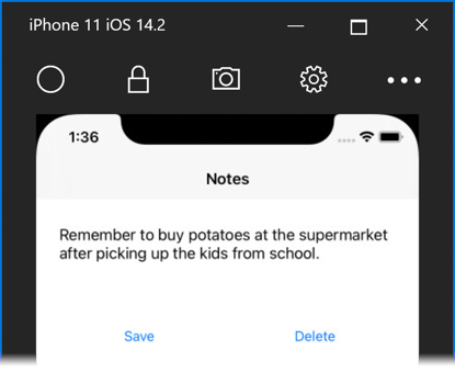 Notes en el simulador de iOS