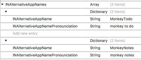 Info.plist que muestra valores y claves de nombre de aplicación alternativas