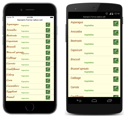 NativeCell en cada plataforma