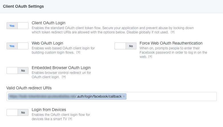 Configuración de OAuth de inicio de sesión de Facebook