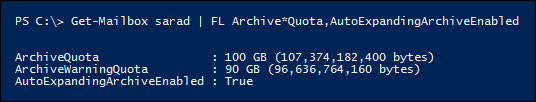 Las propiedades ArchiveQuota y ArchiveWarningQuota se omiten después de habilitar el archivado de expansión automática.