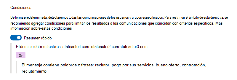 Ejemplo 5 del generador de condición de cumplimiento de comunicaciones.