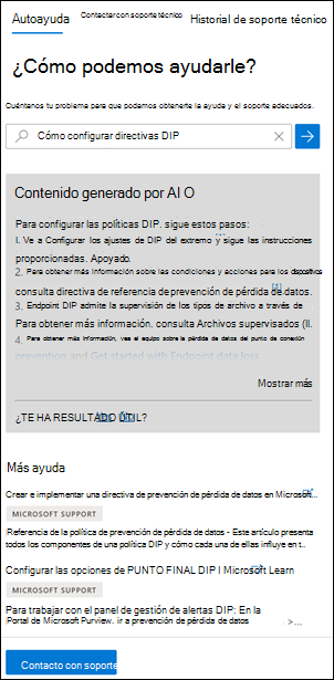 Ayuda y soporte técnico del portal de Microsoft Purview.