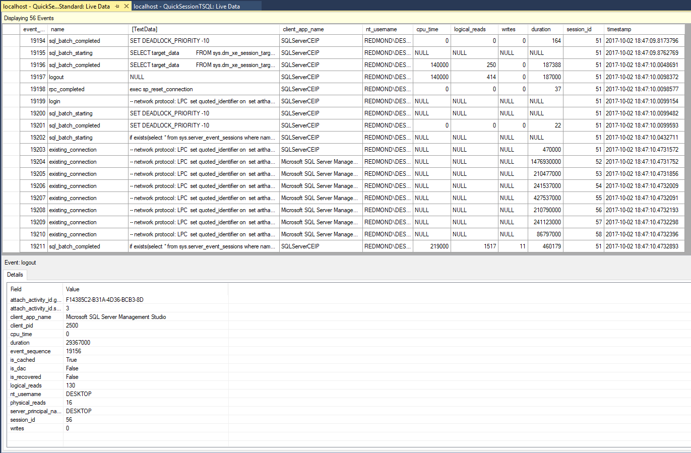 Visor de XE Profiler