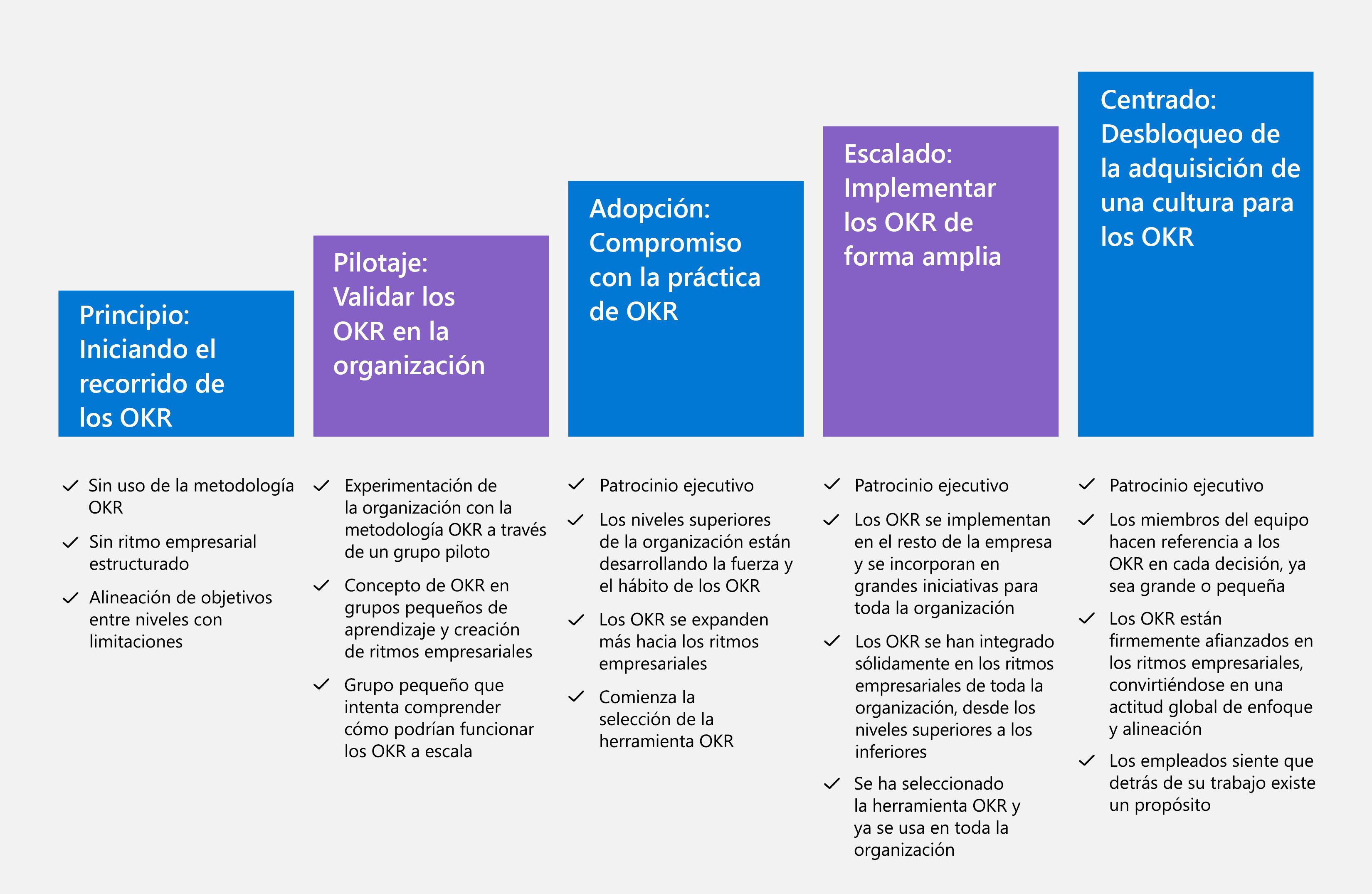 Diagrama que muestra las cinco fases del modelo de madurez.