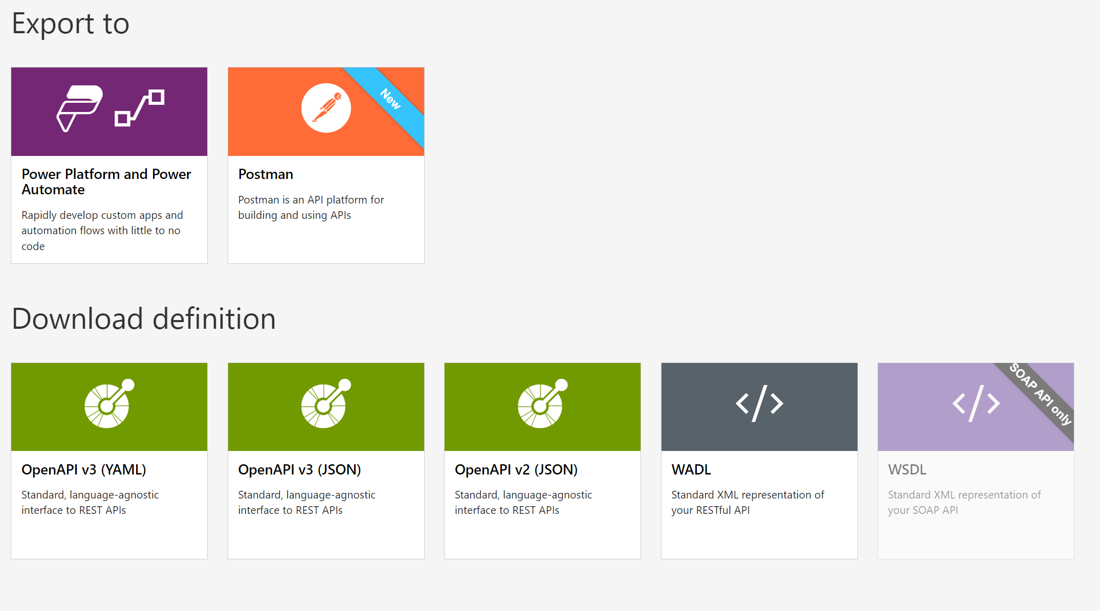 Pantalla de exportación de API en API Management