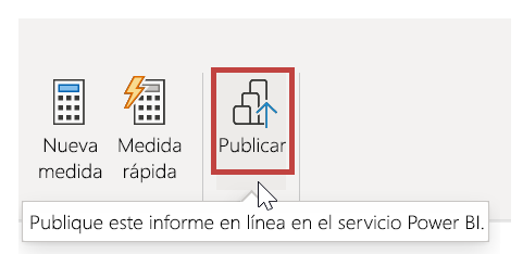 Captura de pantalla del botón Publicar para publicar el informe en línea.