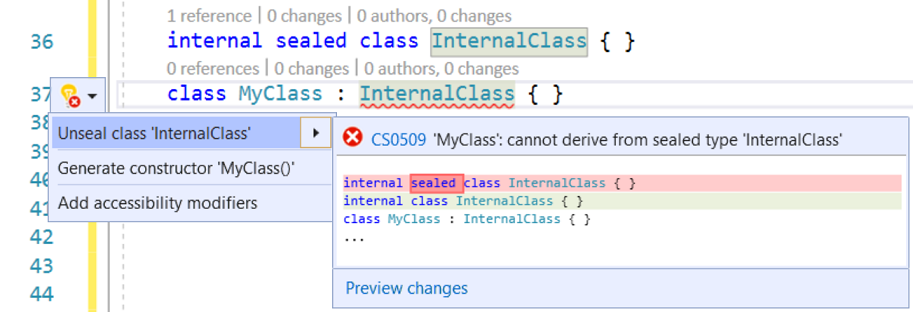 Corrección de código para quitar el sello de una clase