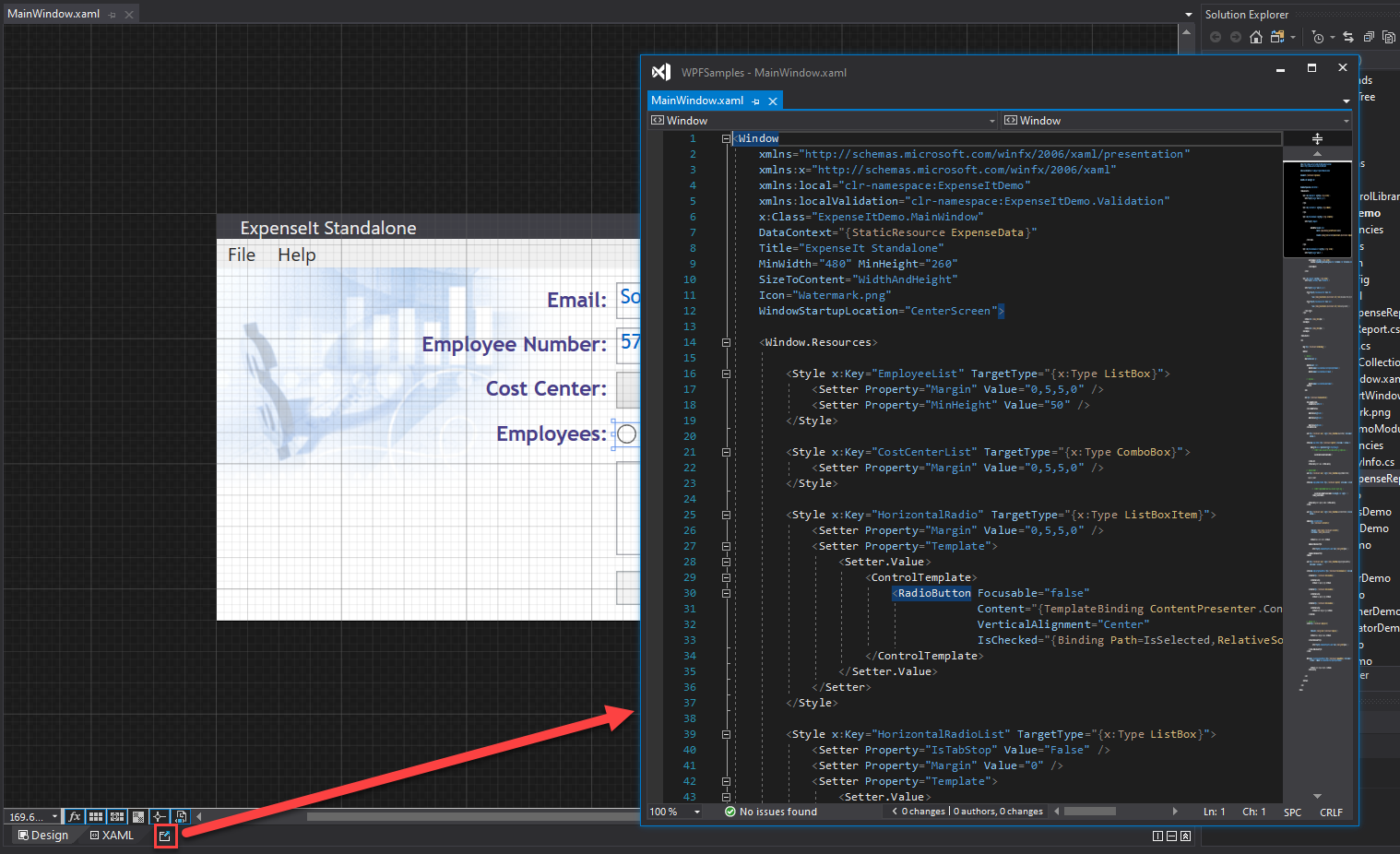 Ventana emergente de código XAML