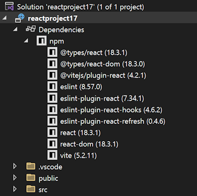 Paquetes de NPM en el Explorador de soluciones