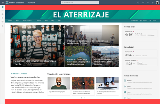 Captura de pantalla de un sitio principal de SharePoint con personalizaciones.