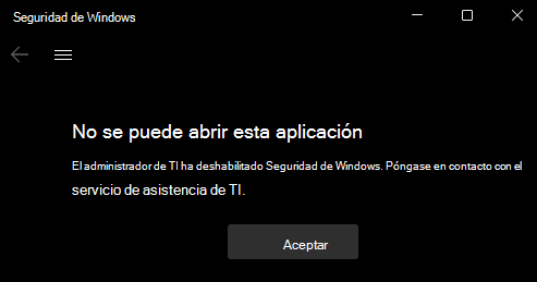 Captura de pantalla de seguridad de Windows con todas las secciones ocultas por la directiva de grupo.