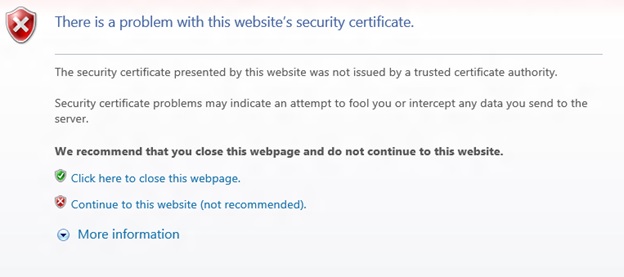 Advertencia de certificado de seguridad del sitio web