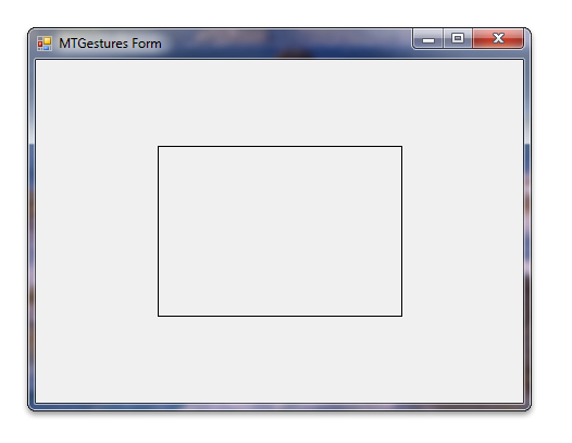 captura de pantalla en la que se muestran los gestos táctiles de windows en la muestra c sharp cuando se ejecuta, con un rectángulo blanco con contorno negro centrado en la pantalla