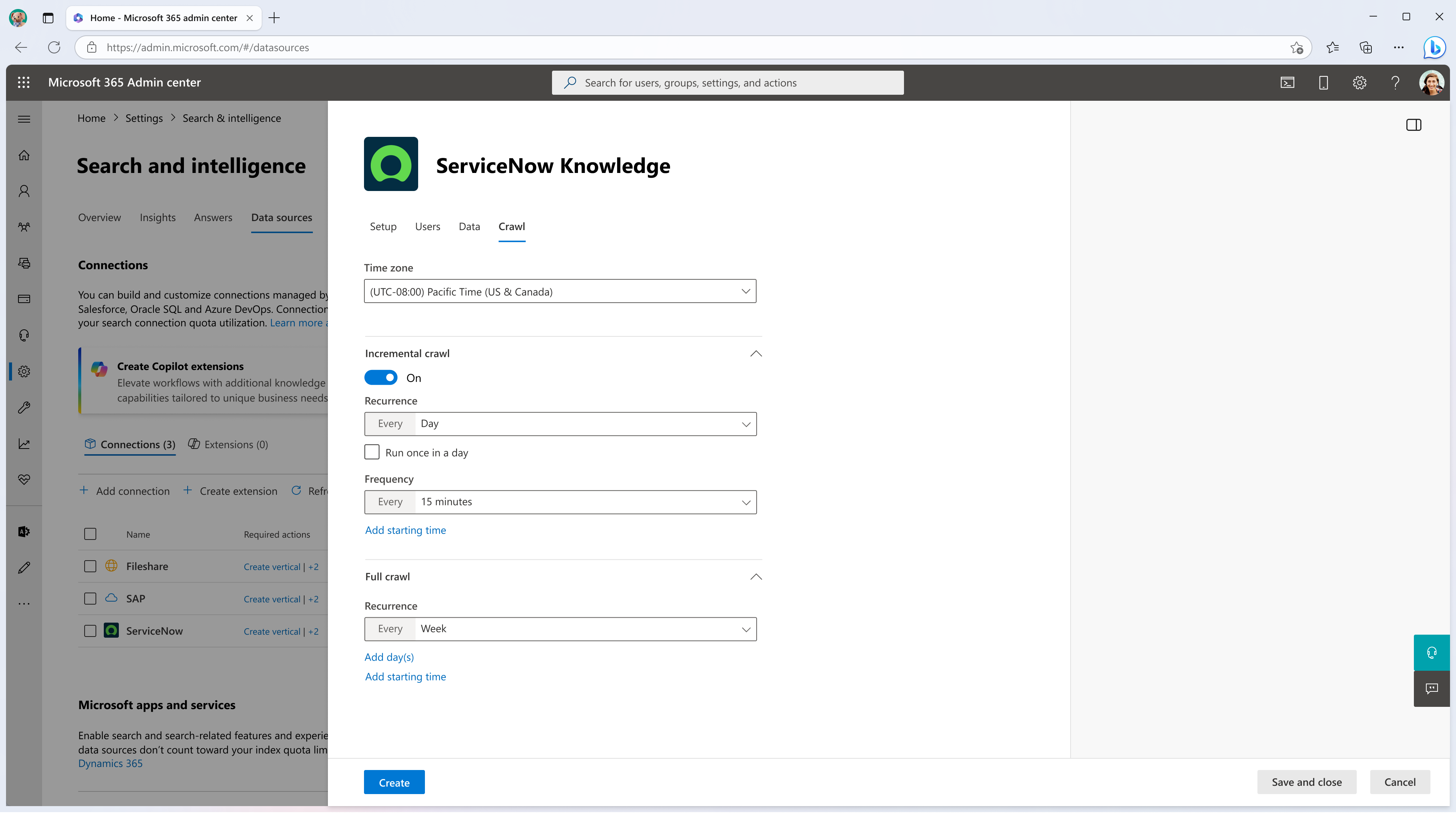 Capture d’écran montrant l’onglet Synchronisation dans lequel vous pouvez configurer la fréquence d’analyse