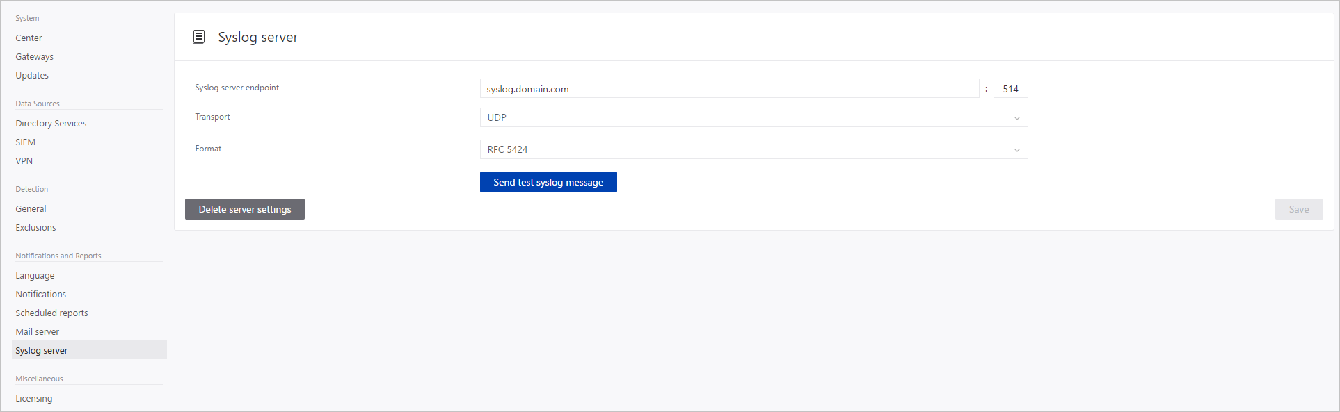 ATA Syslog server settings image.