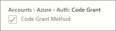 Capture d’écran de l’option d’authentification Azure par octroi de code.