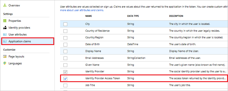 Enable the Identity Provider Access Token claim