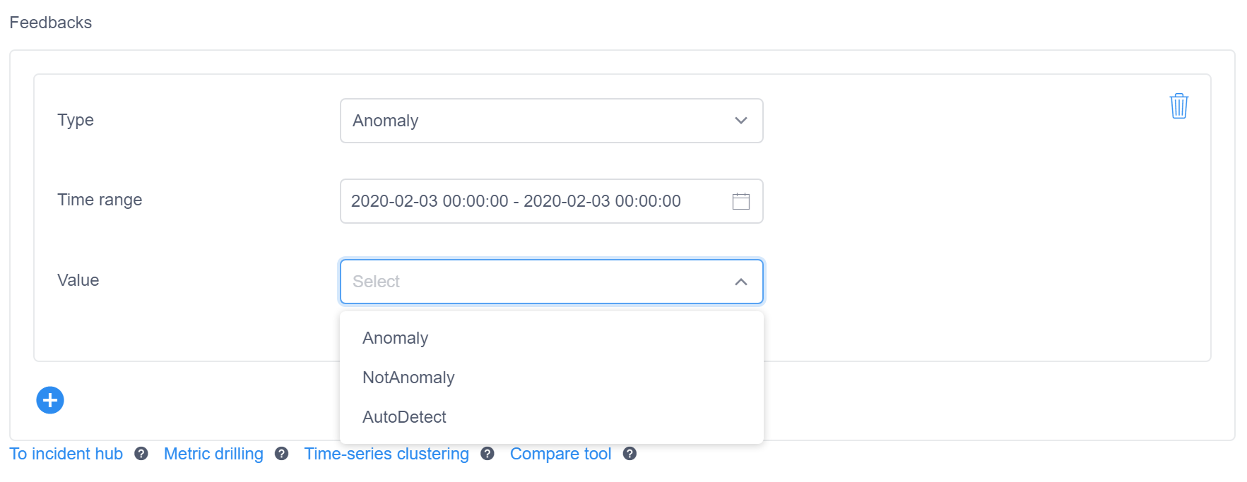 Menu déroulant avec les options Anomaly, NotAnomaly et AutoDetect