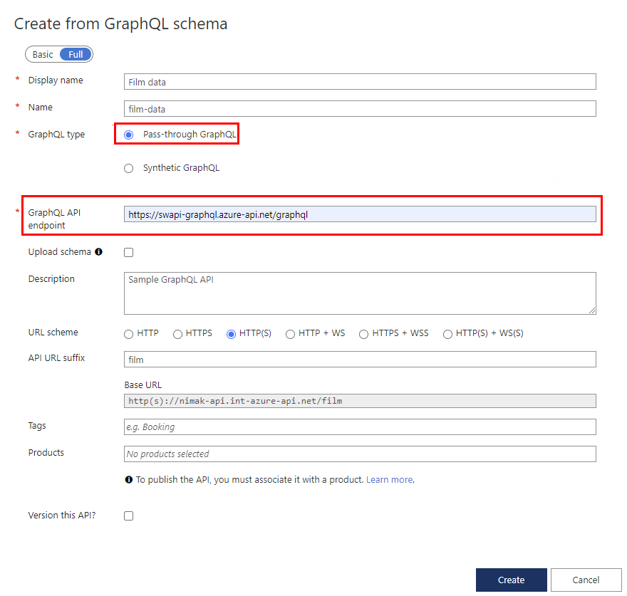 Capture d’écran des champs pour la création d’une API GraphQL