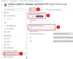 Capture d’écran de l’emplacement dans le portail Azure où activer les journaux de diffusion en continu.