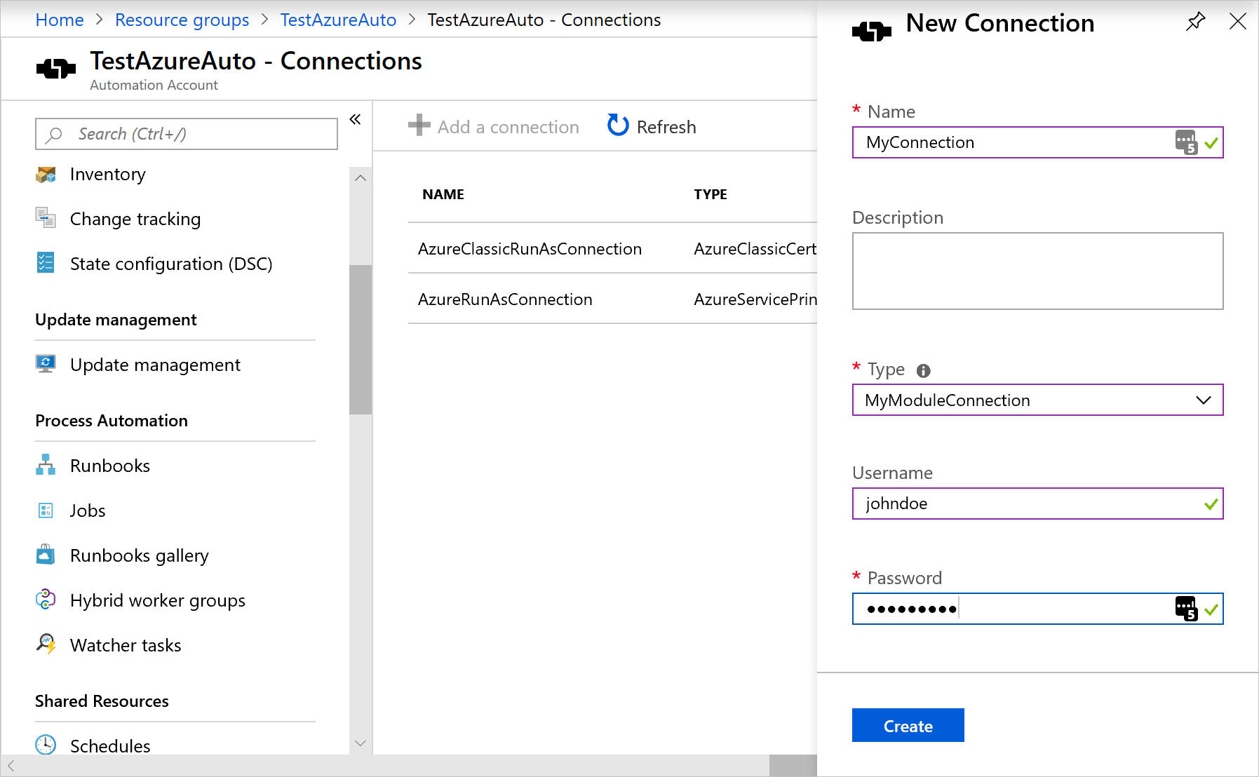 Utiliser une connexion personnalisée sur le portail Azure