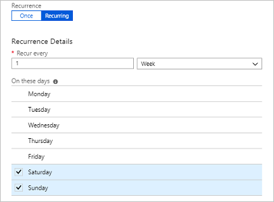 Configuration d’une planification récurrente pour le week-end