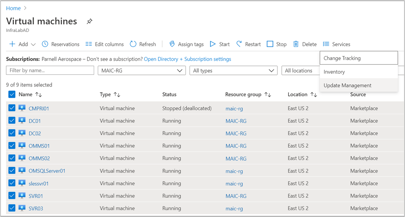 Liste des machines virtuelles