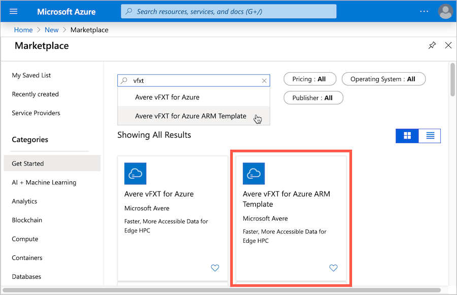 Browser window showing the Azure portal with bread crumbs 