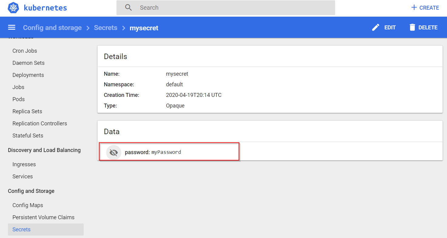 Capture d’écran mettant en évidence le mot de passe dans la section Data.