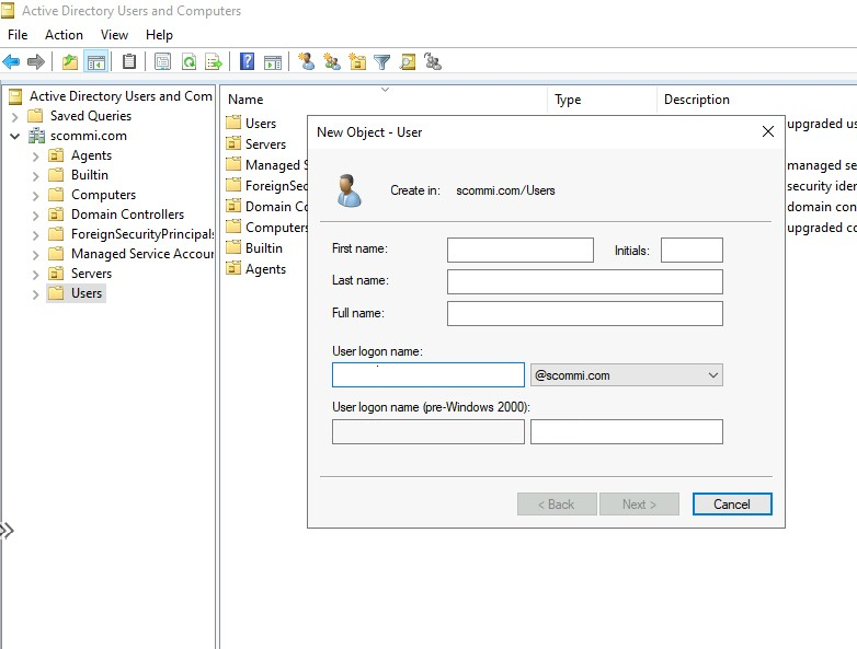 Capture d’écran montrant les utilisateurs Active Directory.