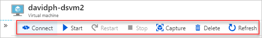 Capture d'écran du portail Azure affichant les options de gestion d'une machine virtuelle.