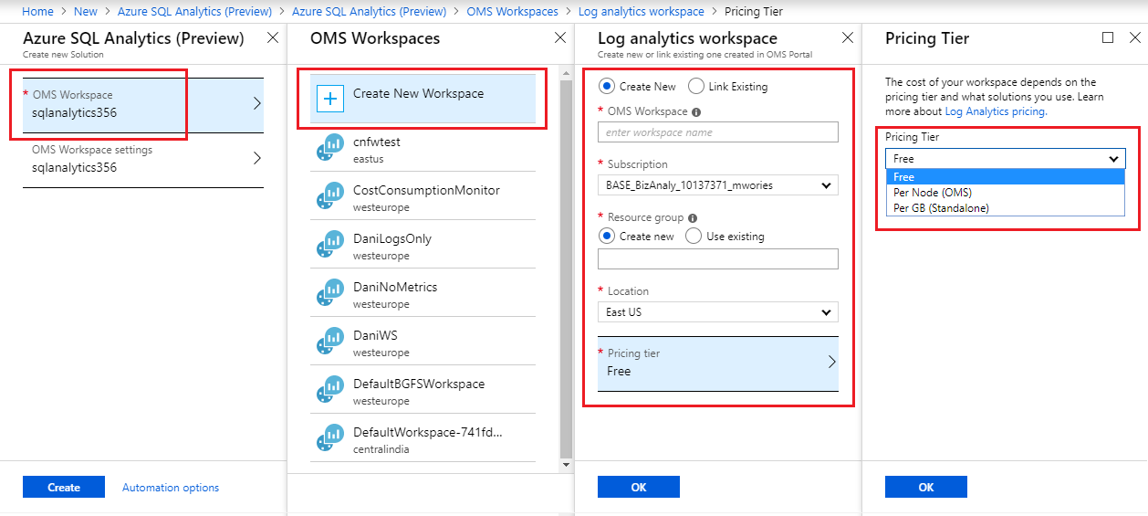 Capture d’écran montrant comment configurer Azure SQL Analytics sur le portail.