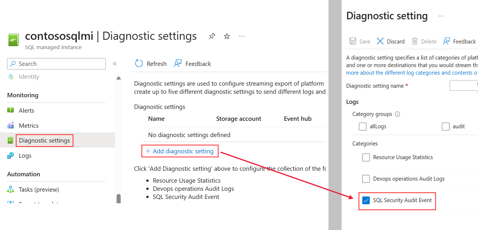 Capture d’écran montrant comment configurer les paramètres de diagnostic.