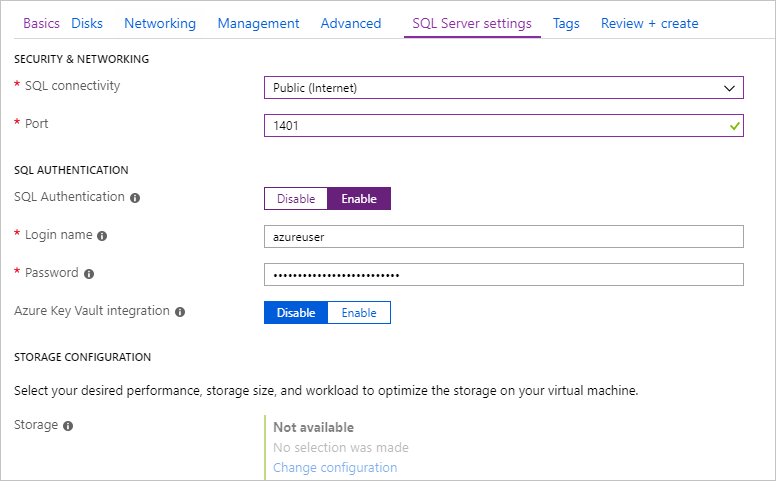 Paramètres de sécurité SQL Server