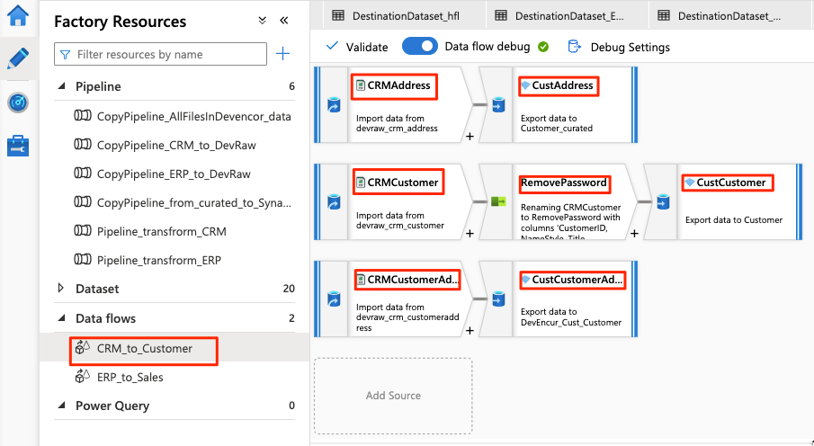 Capture d’écran présentant le flux de données du CRM vers le client.