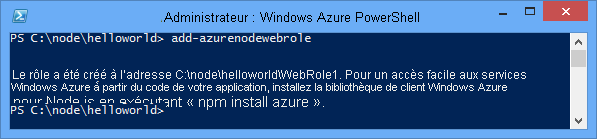 Résultat de la commande Add-AzureNodeWebRole