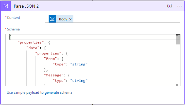 Capture d’écran du connecteur Parse JSON.