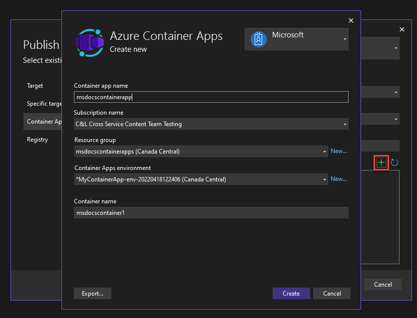 Capture d’écran montrant comment créer une application Container Apps.