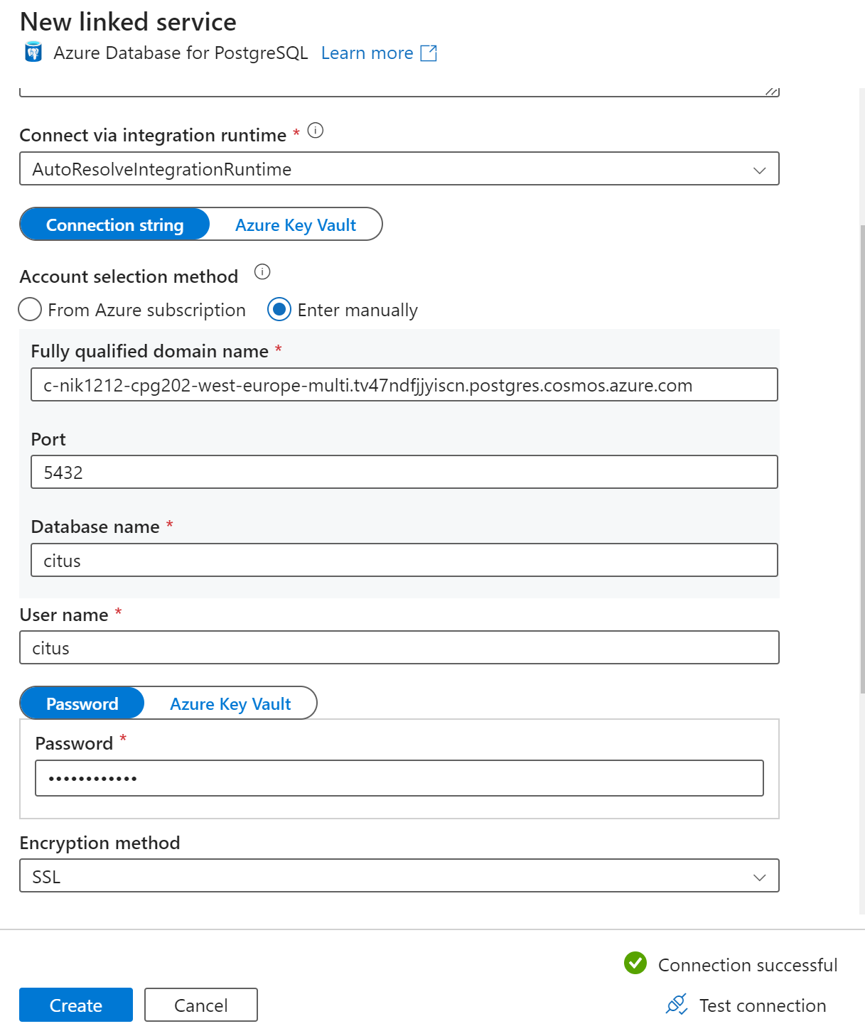 Capture d’écran montrant la configuration du récepteur dans Azure Data Factory.