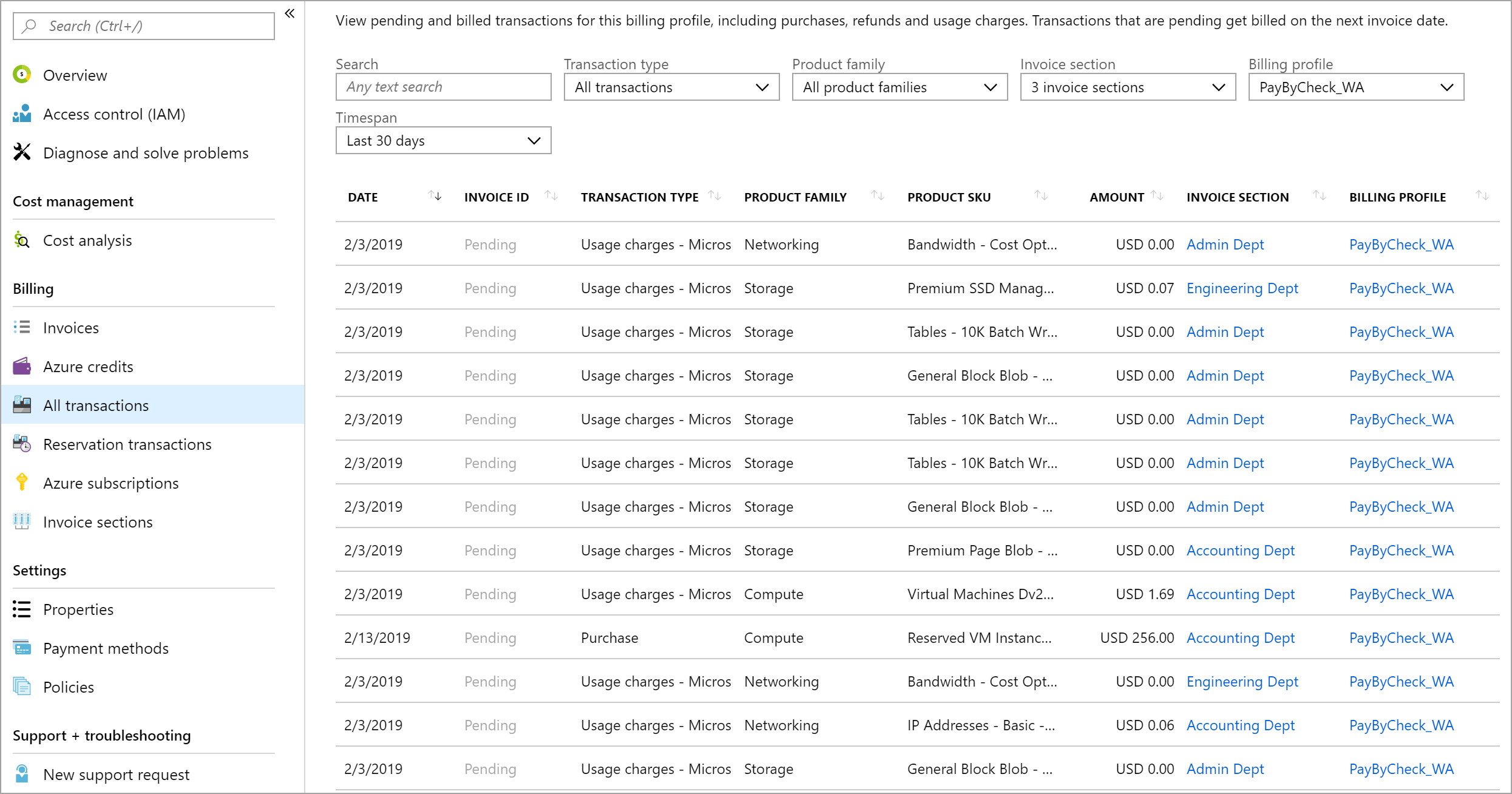 Capture d’écran montrant la liste des transactions en attente.