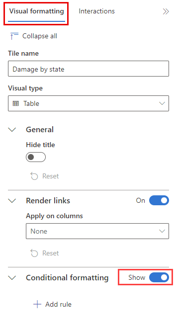 Capture d’écran de l’ajout d’une mise en forme conditionnelle dans les tableaux de bord dans l’interface utilisateur web d’Azure Data Explorer.