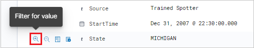 Capture de la liste de tables avec mise en évidence de la loupe.