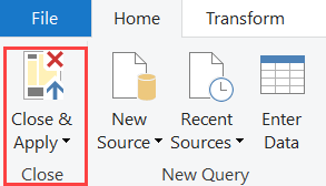 Capture d’écran de l’onglet Accueil avec l’option Fermer & Appliquer mise en évidence.