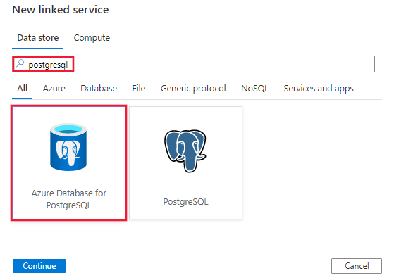 Sélectionnez le connecteur Azure database for PostgreSQL.