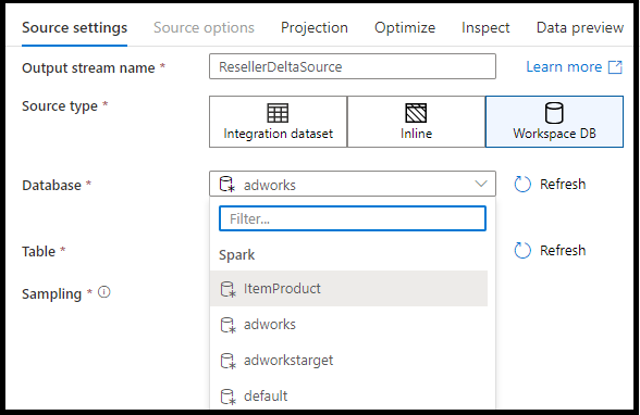 Capture d’écran montrant Workspace DB sélectionné.