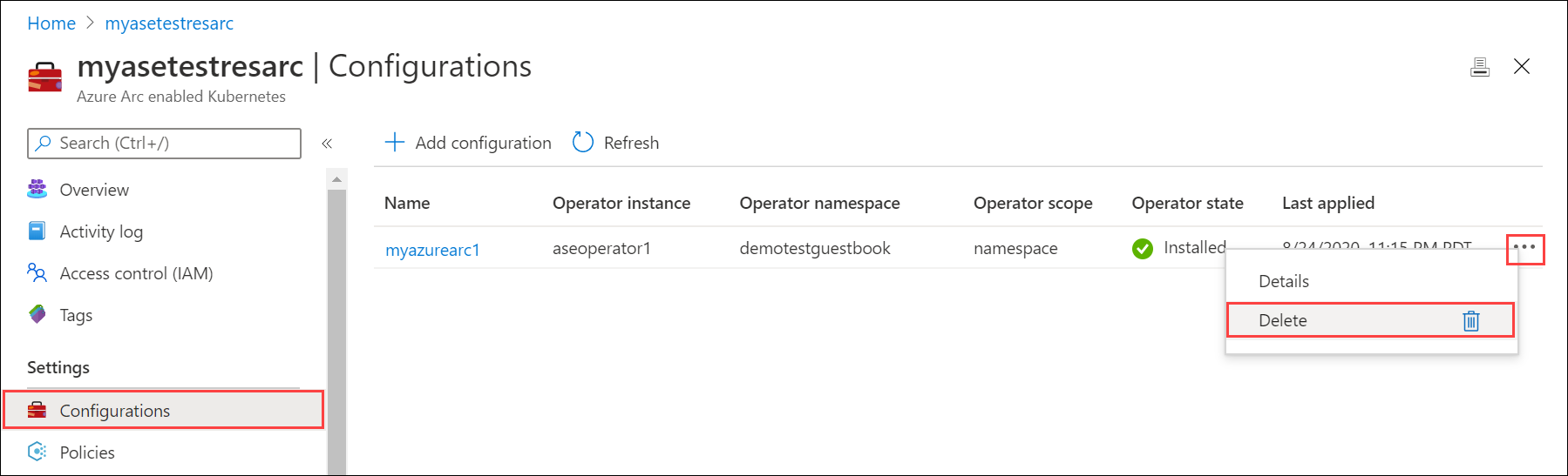 Supprimer la configuration