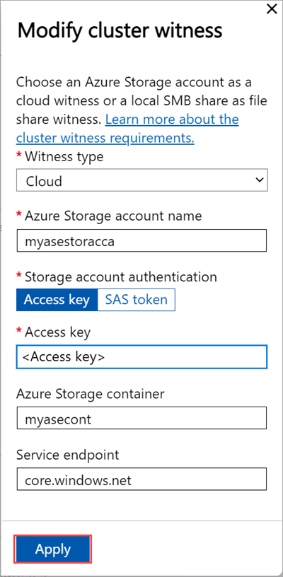 Capture d’écran de l’interface utilisateur web locale affichant la page « Cluster » avec un type de témoin cloud sélectionné dans le volet  « Modifier le témoin de cluster » sur le premier nœud.